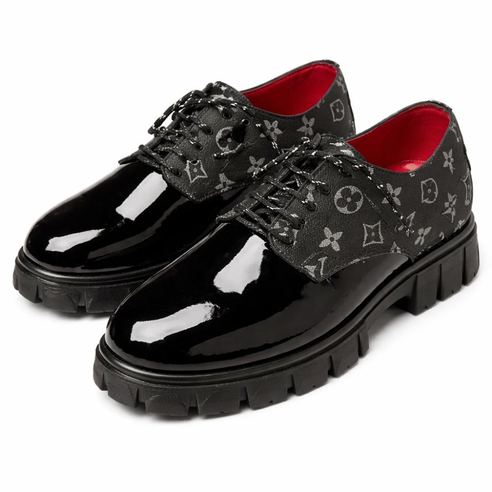 Mens Glossy Lace Up Casual Platform Shoes